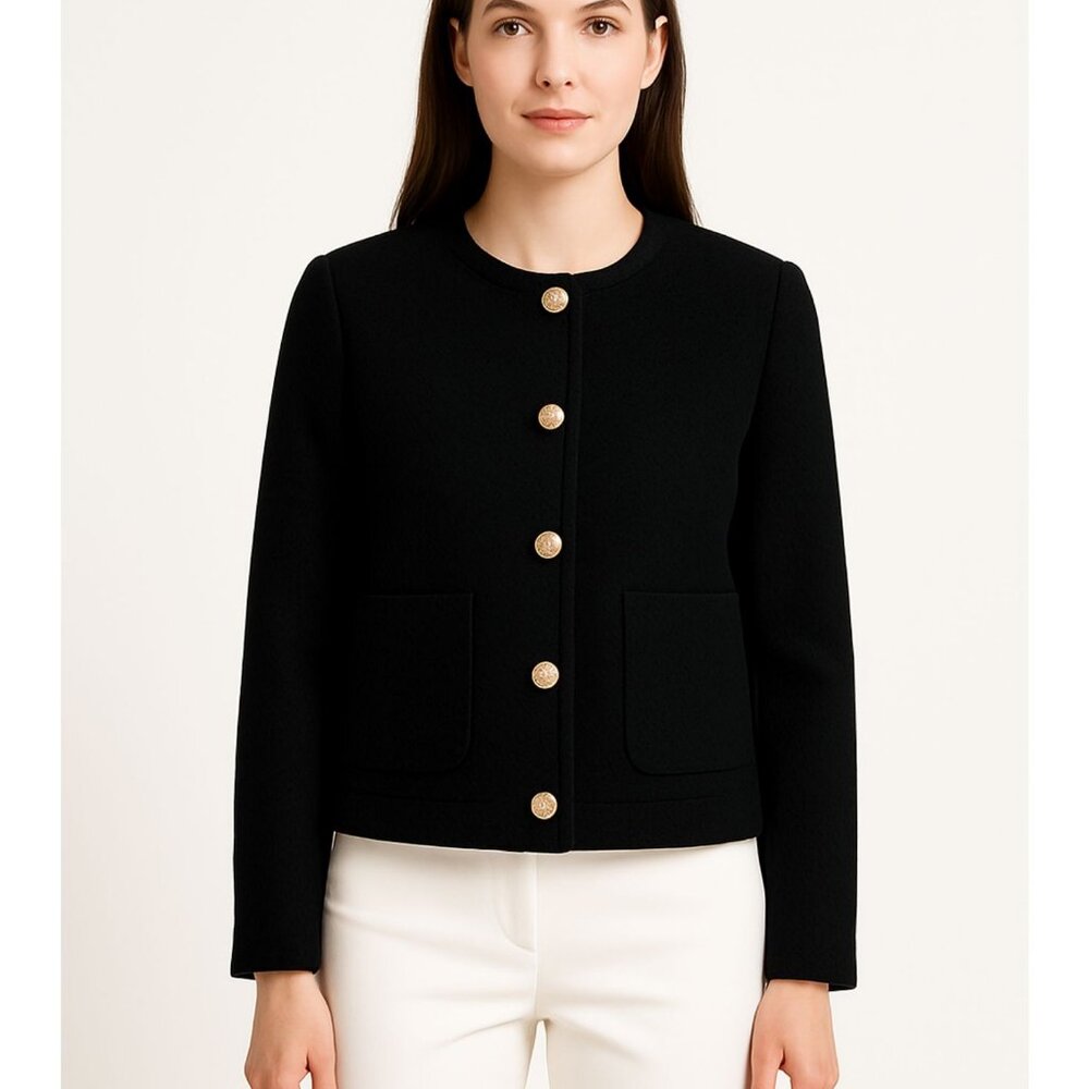 NWT, J. Crew Factory Black Textured Button Up Jacket Size 16